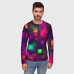 Лонгслив мужской Разноцветные квадраты и точки, цвет: 3D-принт — фото 2