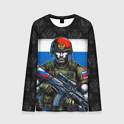 Лонгслив мужской Русский солдат на фоне флага, цвет: 3D-принт
