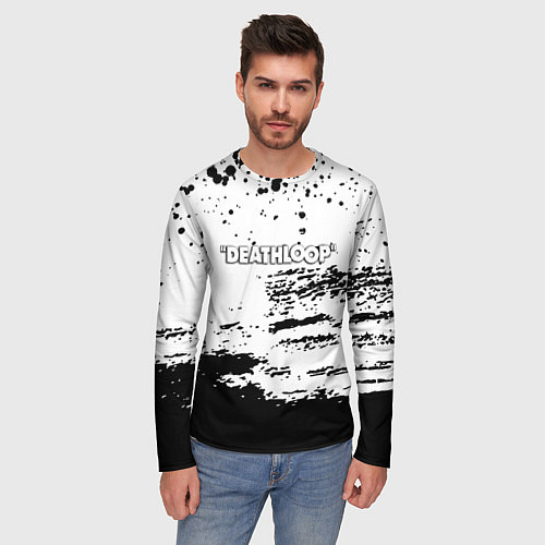 Мужской лонгслив Deathloop чёрные краски / 3D-принт – фото 3