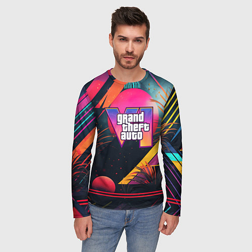 Мужской лонгслив GTA 6 logo абстракция яркая / 3D-принт – фото 3