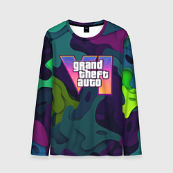 Лонгслив мужской GTA 6 logo яркий неоновый камуфляжный стиль, цвет: 3D-принт