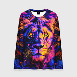Лонгслив мужской Неоновый лев в джунглях, цвет: 3D-принт