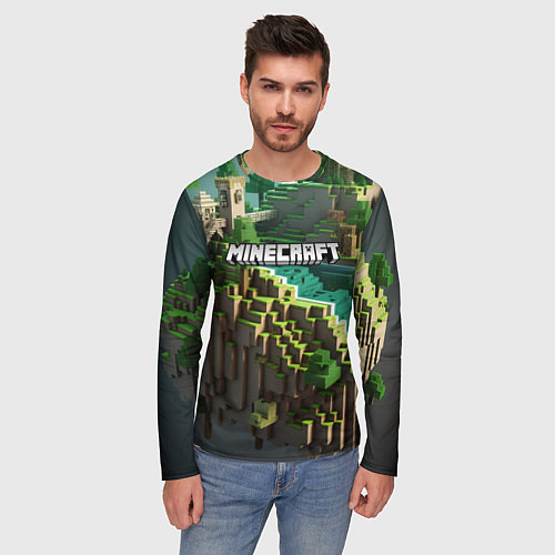 Мужской лонгслив Minecraft logo летняя карта / 3D-принт – фото 3