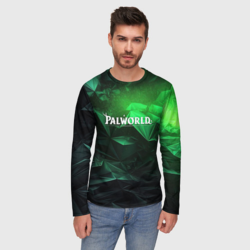 Мужской лонгслив Palworld logo green abstract / 3D-принт – фото 3