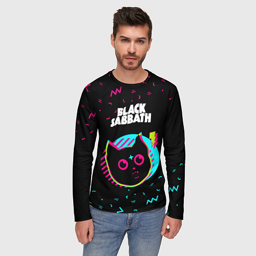 Мужской лонгслив Black Sabbath - rock star cat / 3D-принт – фото 3