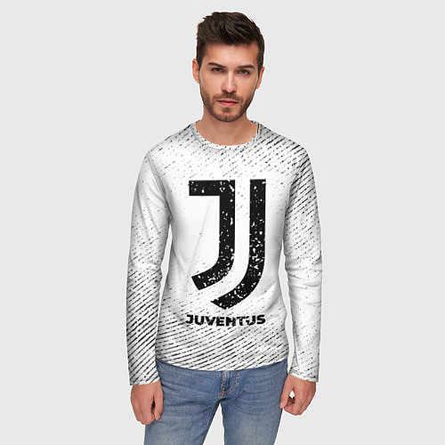 Мужской лонгслив Juventus с потертостями на светлом фоне / 3D-принт – фото 3