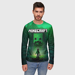 Лонгслив мужской Minecraft зеленый персонаж и зеленые горы, цвет: 3D-принт — фото 2