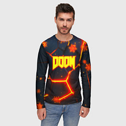 Лонгслив мужской Doom плиты лого в огне, цвет: 3D-принт — фото 2