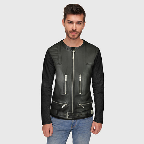 Мужской лонгслив Terminator first - leather jacket / 3D-принт – фото 3
