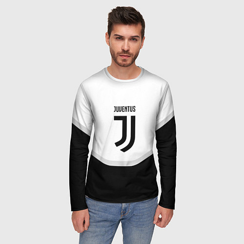 Мужской лонгслив Juventus black geometry sport / 3D-принт – фото 3