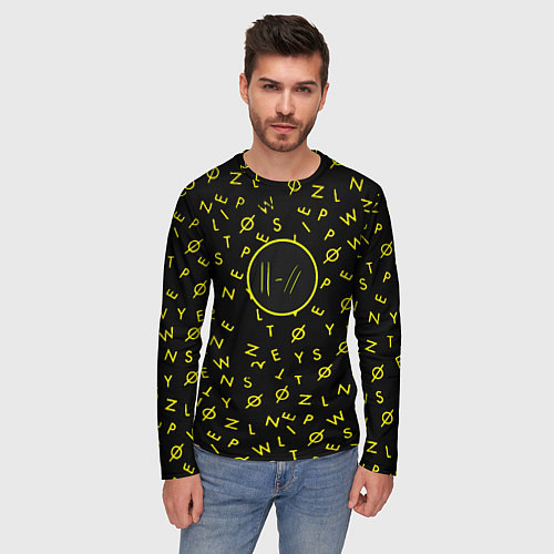 Мужской лонгслив Twenty one pilots pattern rock yellow / 3D-принт – фото 3