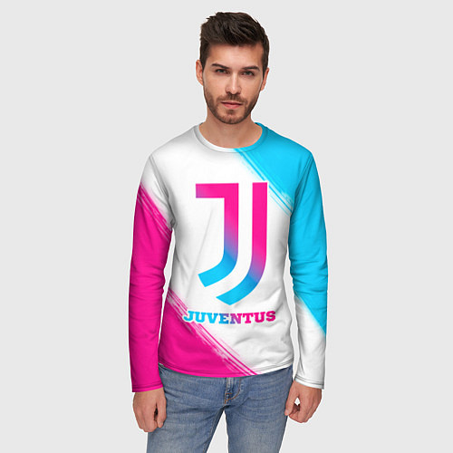 Мужской лонгслив Juventus neon gradient style / 3D-принт – фото 3
