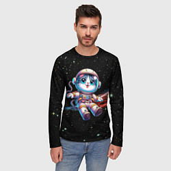 Лонгслив мужской Котёнок космонавт в открытом космосе, цвет: 3D-принт — фото 2