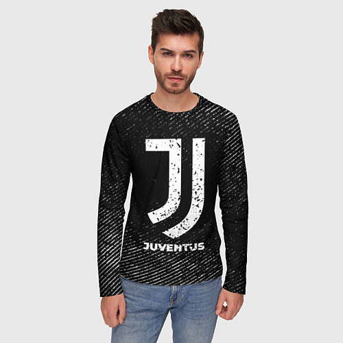 Мужской лонгслив Juventus с потертостями на темном фоне / 3D-принт – фото 3