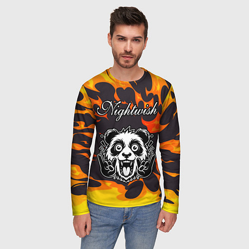 Мужской лонгслив Nightwish рок панда и огонь / 3D-принт – фото 3