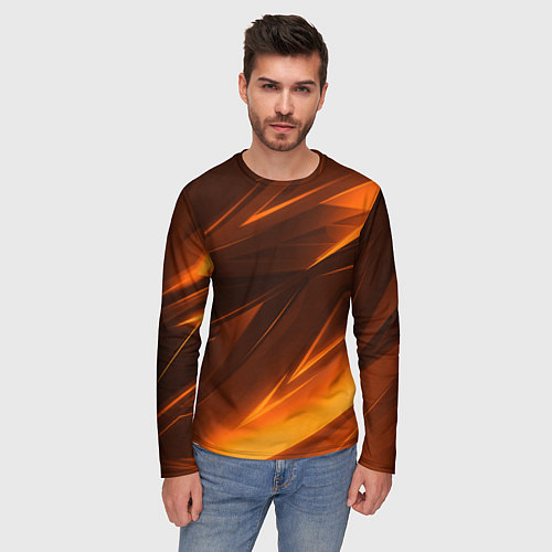 Мужской лонгслив Geometry stripes orange / 3D-принт – фото 3