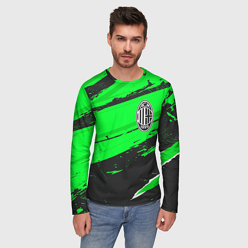 Мужской лонгслив AC Milan sport green / 3D-принт – фото 3