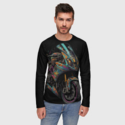 Лонгслив мужской Темный мотоцикл на черном фоне, цвет: 3D-принт — фото 2