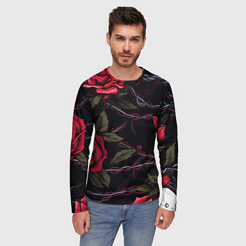 Мужской лонгслив Череп и красные розы / 3D-принт – фото 3