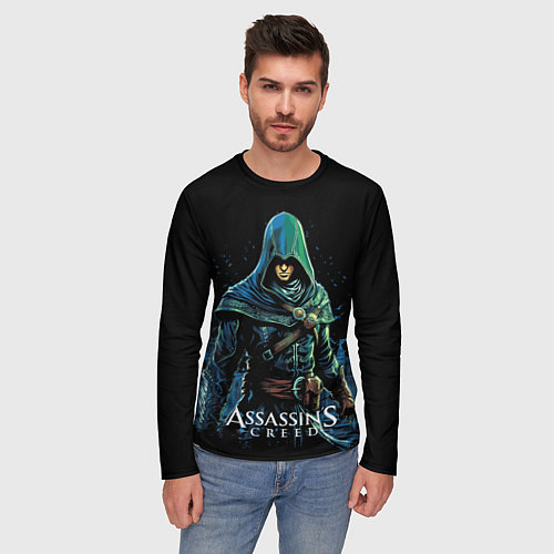 Мужской лонгслив Assassins creed персонаж нарисован на черном / 3D-принт – фото 3
