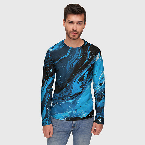 Мужской лонгслив Черно-синяя абстракция геометрическая / 3D-принт – фото 3