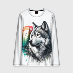Лонгслив мужской Портрет волка на фоне природы, цвет: 3D-принт