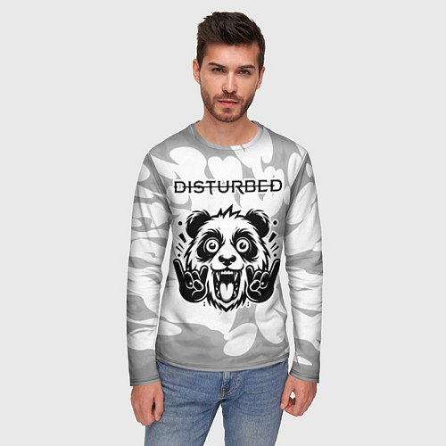 Мужской лонгслив Disturbed рок панда на светлом фоне / 3D-принт – фото 3