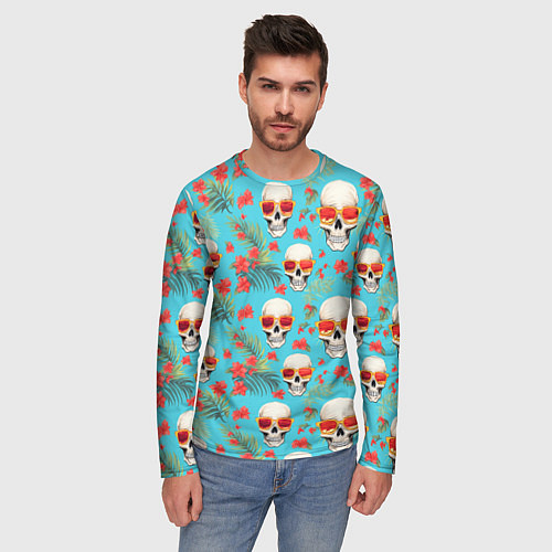 Мужской лонгслив Черепа и отпуск / 3D-принт – фото 3