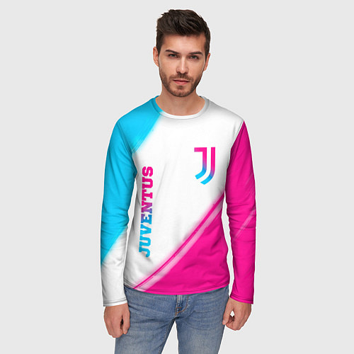 Мужской лонгслив Juventus neon gradient style вертикально / 3D-принт – фото 3