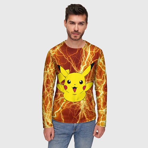 Мужской лонгслив Pikachu yellow lightning / 3D-принт – фото 3