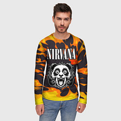 Лонгслив мужской Nirvana рок панда и огонь, цвет: 3D-принт — фото 2