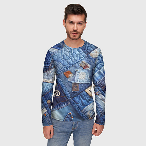 Мужской лонгслив Vanguard jeans patchwork - ai art / 3D-принт – фото 3