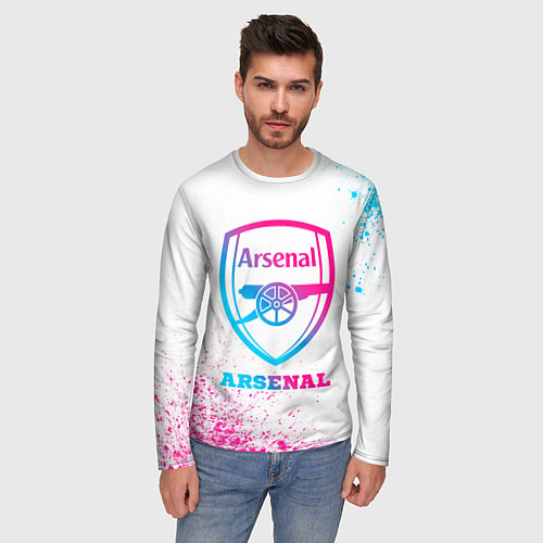 Мужской лонгслив Arsenal neon gradient style / 3D-принт – фото 3