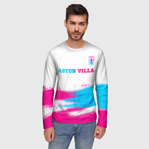 Мужской лонгслив Aston Villa neon gradient style посередине / 3D-принт – фото 3