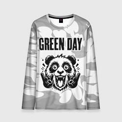 Мужской лонгслив Green Day рок панда на светлом фоне