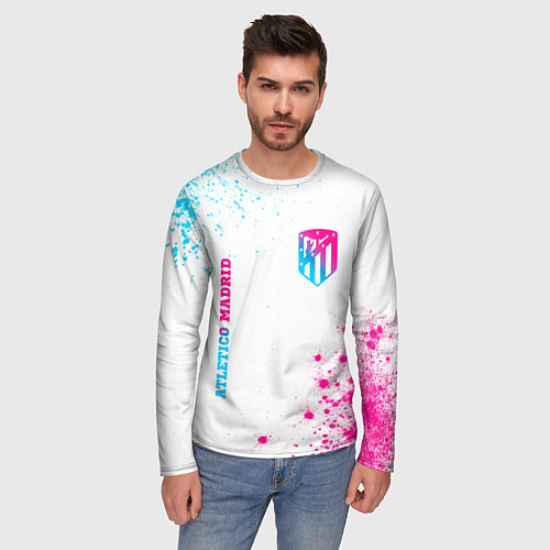 Мужской лонгслив Atletico Madrid neon gradient style вертикально / 3D-принт – фото 3