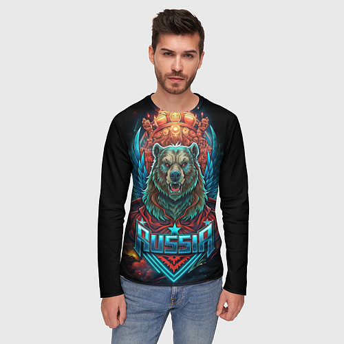 Мужской лонгслив Суровый русский медведь / 3D-принт – фото 3