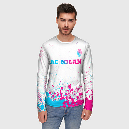 Мужской лонгслив AC Milan neon gradient style посередине / 3D-принт – фото 3