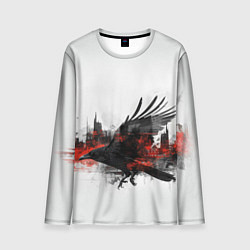 Лонгслив мужской Силуэт черного ворона и города, цвет: 3D-принт