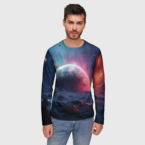 Мужской лонгслив Фантастика космос и планета / 3D-принт – фото 3