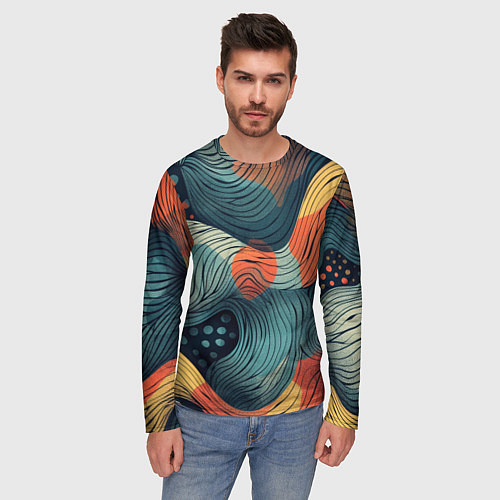 Мужской лонгслив Волны линиями / 3D-принт – фото 3