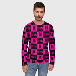 Лонгслив мужской BTS pattern pink logo, цвет: 3D-принт — фото 2