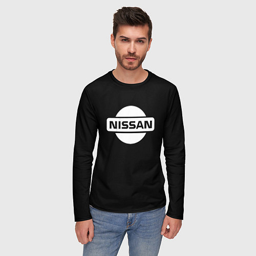 Мужской лонгслив Nissan logo white / 3D-принт – фото 3