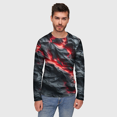 Мужской лонгслив Раскаленная лава на горных камнях / 3D-принт – фото 3