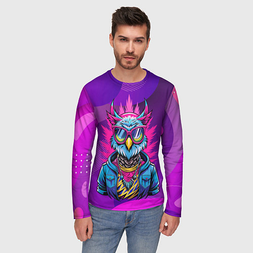 Мужской лонгслив Стильная сова в одежде / 3D-принт – фото 3