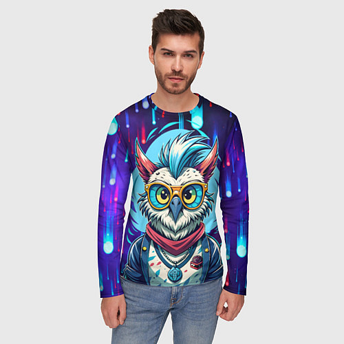 Мужской лонгслив Сова модница на стиле / 3D-принт – фото 3