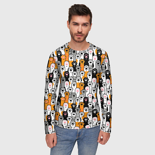 Мужской лонгслив Кошачьи лапы / 3D-принт – фото 3