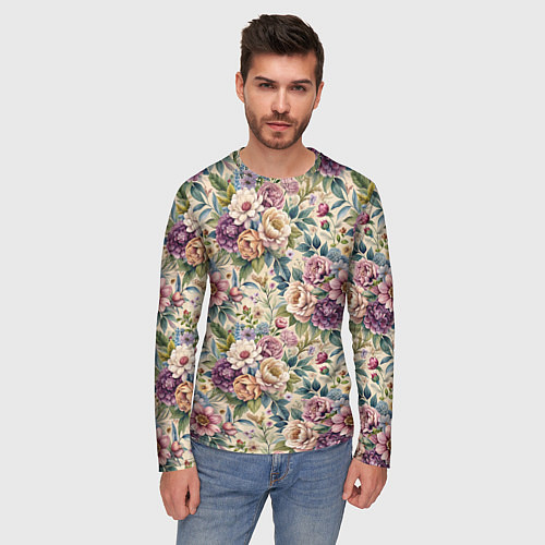 Мужской лонгслив Нежные цветочные мотивы паттерны / 3D-принт – фото 3
