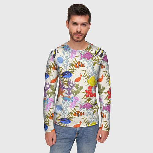 Мужской лонгслив Морские обитатели моря / 3D-принт – фото 3