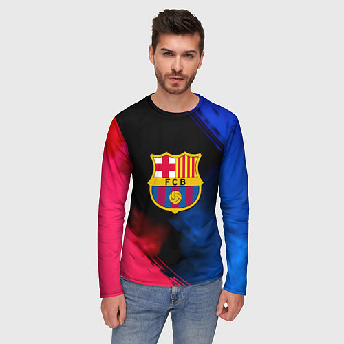 Мужской лонгслив Barcelona fc club gradient smoke / 3D-принт – фото 3